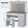 KTMBDW 43.4" Makeup Vanity Table with Stool, Makeup Table with Mirror&11 LED Light, Brightness Adjustable, Dressing Table Desk with 3 Drawers - 4 of 4