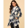 Allegra K Women's Shawl Collar Asymmetric Hem Thin Belted Plaids Wrap Coat - 2 of 4