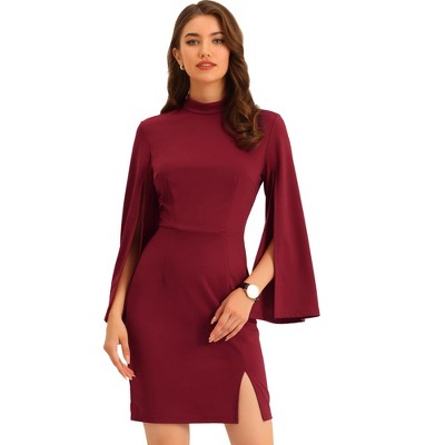 Allegra K Women's Business Split Sleeve Slim Fit Mini Bodycon Pencil ...