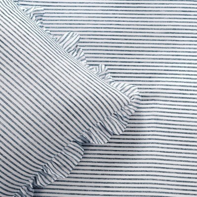 Navy Striped Ruffled Twin Bedspread Set for Girls