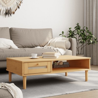 vidaXL Coffee Table SENJA Rattan Look Brown 39.4 in.x21.7 in.x13 in. Solid Wood
