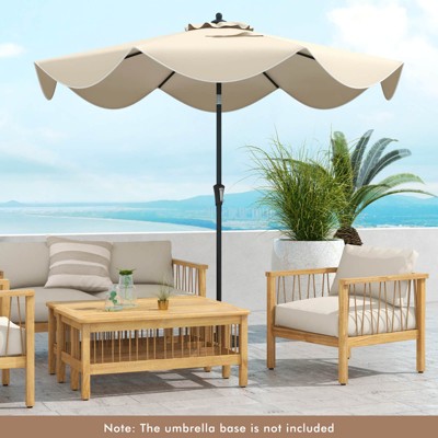 Beige 9 ft Crank Tilt Patio Umbrella with Ruffled Edges