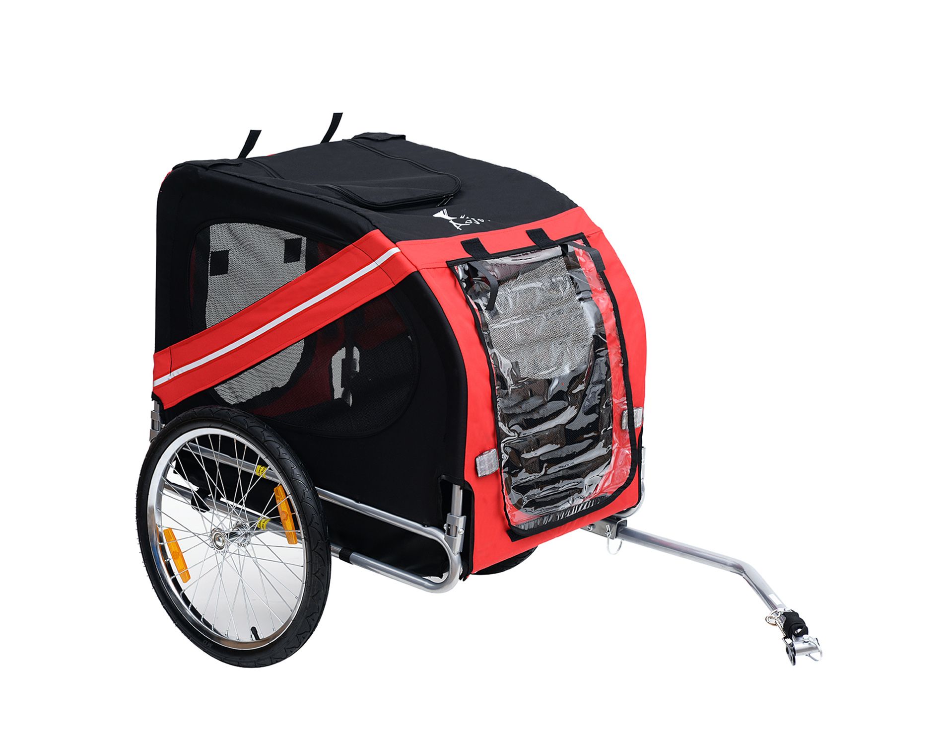 Aosom Dog Bike Trailer Pet Cart Bicycle Wagon Cargo Carrier Attachment for Travel with 3 Entrances Large Wheels & Mesh Screen - Red/ Black