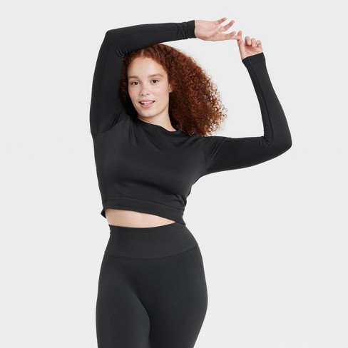 Women's Seamless Long Sleeve Crop Top - All In Motion™ Black S