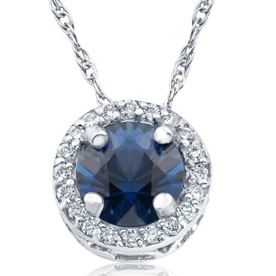 Pompeii3 1/2ct Blue Sapphire & Diamond Halo Vintage Pendant 14k White Gold & 18"