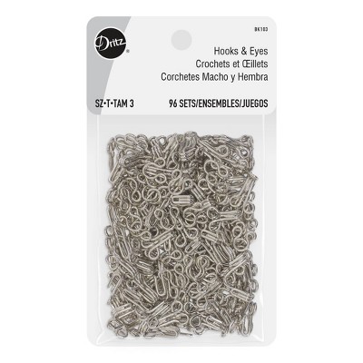 Dritz 96ct Hooks & Eyes Nickel: Sewing Fasteners, Metal, Silver, Hook and Eye, Blouse Hook, 96 Pieces