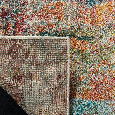 Teal and Orange Abstract Square Area Rug, 5'3" x 5'3"