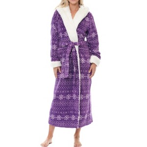 ADR Women's Robe Plush Fleece with Hood, Full Length Hooded Bathrobe Woman - 1 of 3