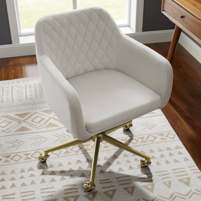 ErgoQuilt 25'' Off-White Fabric Swivel Office Chair with Gold Metal Base