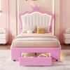 NicBex Bed Frame with LED Lights,Upholstered Bed Frame with Storage Drawers,Princess Bed With Crown Headboard for Girls, No Box Spring Needed,Pink+White - 2 of 4