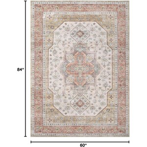 Washable Floral Print Area Rug,Traditional Vintage Boho Indoor Carpet,Non-Shedding Low Pile Floor Mat with Non-Slip Rubber Backing - 1 of 4