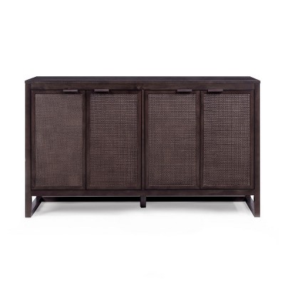 Teamson Home Hatteras Sideboard Cabinet with 4 Rattan Inlay Doors and Adjustable Shelf