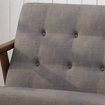 Dark Gray Tufted Mid-Century Modern Settee with Wood Frame