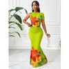 Mocamel Women's Ramadan Evening Set Plant-Print Asymmetrical Top Flared Skirt for Eid Galas And Formal Events - 4 of 4