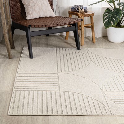Ivory Geometric Arch Scandi Striped Synthetic Area Rug 5' x 8'