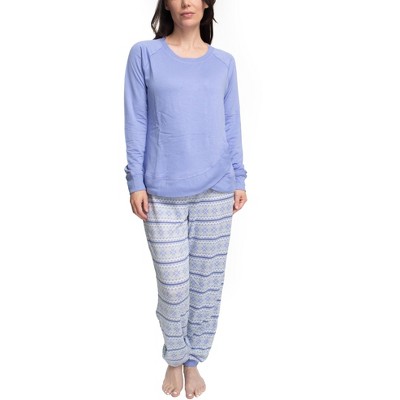 Muk Luks Womens Ski Lodge Pajama Set, Periwinkle/Fair Isle, 3X