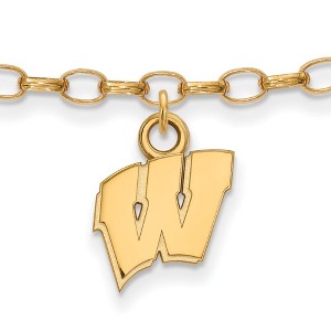 Black Bow Jewelry 14k Yellow Gold Plated Sterling Silver Wisconsin Badgers NCAA Anklet 9 Inch - 1 of 4