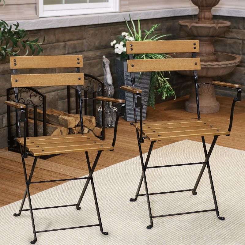 Sunnydaze Indoor/Outdoor Patio or Dining Basic Chestnut Wooden Folding Bistro Arm Chair - Brown, 2 of 10
