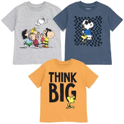 PEANUTS Woodstock Snoopy Charlie Brown Big Boys 3 Pack T-Shirts Blue / Gray  / Khaki 18-20