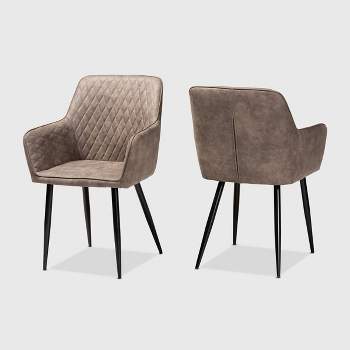 Set of 2 Belen Imitation Leather Upholstered Metal Dining Chairs Gray/Brown - Baxton Studio: Mid-Century Modern, Foam Padding, Black Legs