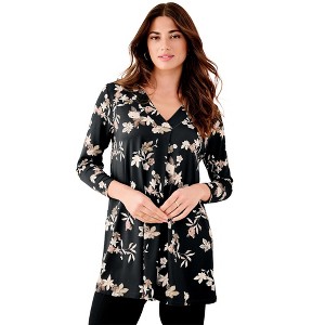 Roaman's Banded V-Neck Blouse - 1 of 2