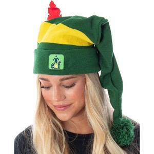 Elf The Movie Adult Buddy The Elf Character Costume Long Pom Beanie Green - 1 of 4