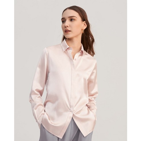 Lilysilk Women's Basic Concealed Placket Silk Shirt - Pale Pink,large ...