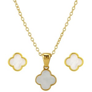 Gold Titanium Steel Clover - Themed Modern Women's Jewelry Set - 1 of 4