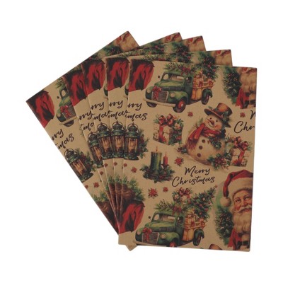 Unique Bargains Gift Wrap Paper Christmas Yellow Kraft 27.56"x19.69" 5Pcs