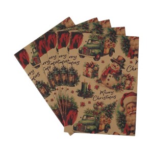 Unique Bargains Gift Wrap Paper Christmas Yellow Kraft 27.56"x19.69" 5Pcs - 1 of 4