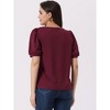 Allegra K Women's Asymmetrical V Neck Blouse Casual Puff Short Sleeve Top - 3 of 4