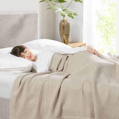 NicBex Full/Queen Woven Waffle Weave Cotton Cooling Blanket,Soft Cold Blanket for Bedroom