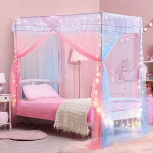 YEERSWAG Elegant Princess Twin Size Bed Canopy Bed Curtain Nets Holiday Present For Girls - 1 of 4