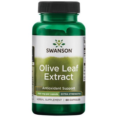 Swanson Olive Leaf Extract Capsules with 20% Oleuropein - Provides Immune Support, Promotes Cardiovascular System Health, and Supports Healthy Blood Pressure - (60 Capsules, 750mg Each)