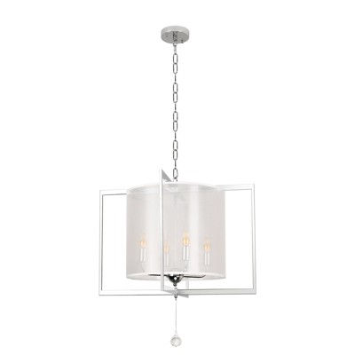 PAKOKULA Modern 4-Light Silver Square Frame Pendant Chandelier with Inlaid White Drum Fabric Shade for Kitchen Island