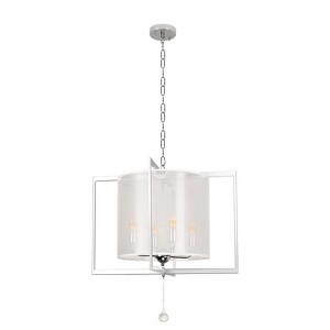 PAKOKULA Modern 4-Light Silver Square Frame Pendant Chandelier with Inlaid White Drum Fabric Shade for Kitchen Island - 1 of 4