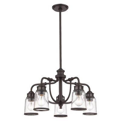 Lawrenceville Retro Industrial Bronze 5-Light Chandelier with Clear Seeded Glass