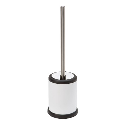 White Stainless Steel Self-Closing Lid Toilet Brush Holder