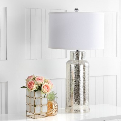 Silver Mercury Glass Bottle Table Lamp Set with White Drum Shades