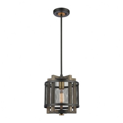Elk Home Woodbridge 1 - Light Pendant in  Matte Black/Weathered Oak/Aged Brass