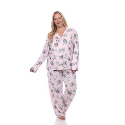 Plus Size Long Sleeve Floral Pajama Set - White Mark