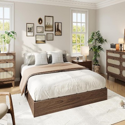 Nasitip Wood Bed Frame, Floor Standing Bed Frame with Wooden Slat,No Box Spring Needed,Modern Minimalist Bedroom Furniture for Apartments, Dorms