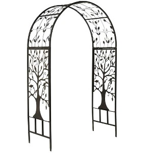 Plow & Hearth Arch Metal Outdoor Garden Arbor | Tree of Life | 7 feet | Black | Iron Trellis Lattice for Climbing Plants | Wedding Arch | Patio - 1 of 4