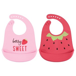 Hudson Baby Infant Girl Silicone Bibs 2pk, Strawberry, One Size - 1 of 1