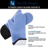 Silicone Oven Mitts - Extra Long Professional Quality Heat Resistant with Quilted Lining and 2-sided Textured Grip - 1 pair Blue by Hastings Home - 3 of 4