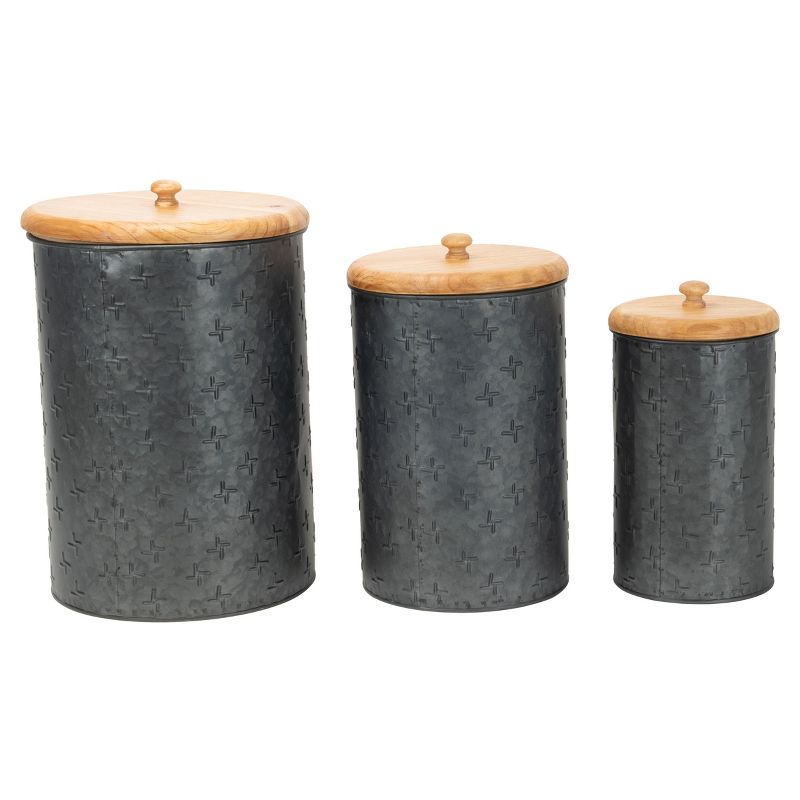 Set of 3 Black Embossed Galvanized Metal Decorative Storage Canisters - Foreside Home & Garden, 4 of 8