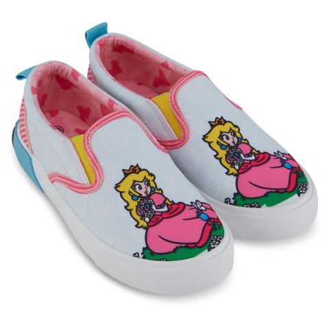 Nintendo Girls Nintendo Peach Slip On Sneakers - Super Mario Shoes - Mario, Luigi, Kirby and Donkey Kong Slip On Shoes (Pink, 13)