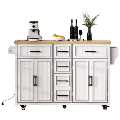 Lirago 56.5" Vintage Kitchen Island Kitchen Islands Assembled White Kitchen Islands Assembled Medium Kitchen Islands Storage , White