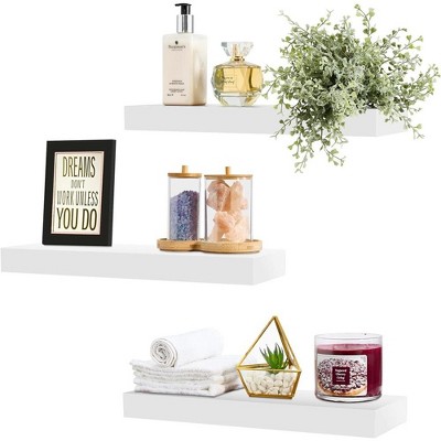 White MDF Floating Rectangle Wall Shelf Set