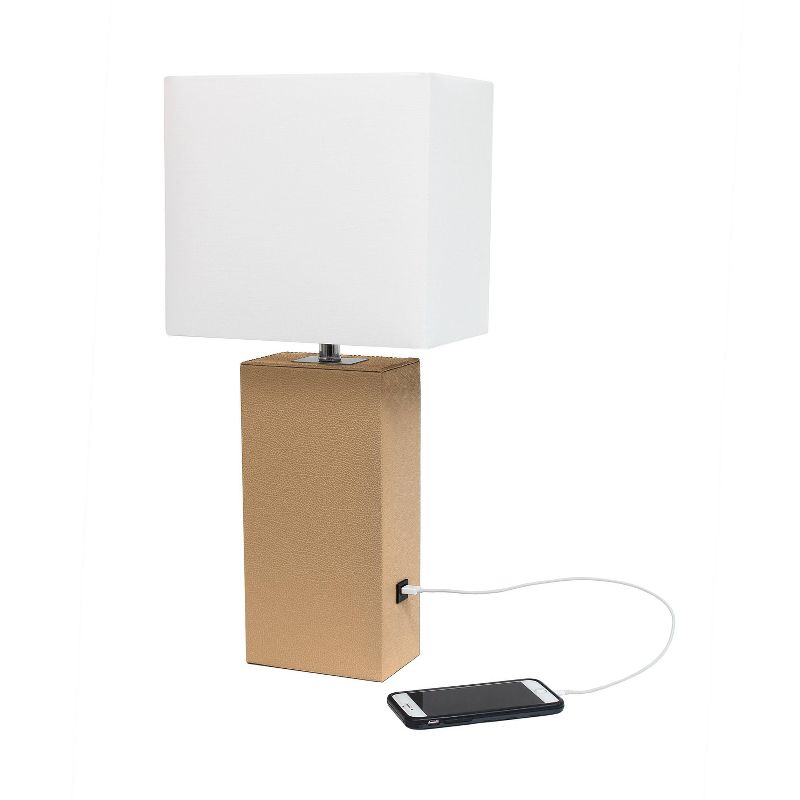 Modern Leather Table Lamp with USB and Fabric Shade - Elegant Designs, 5 of 8